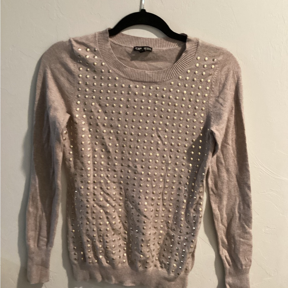 Express Pearl-Studded Blush Crewneck Sweater